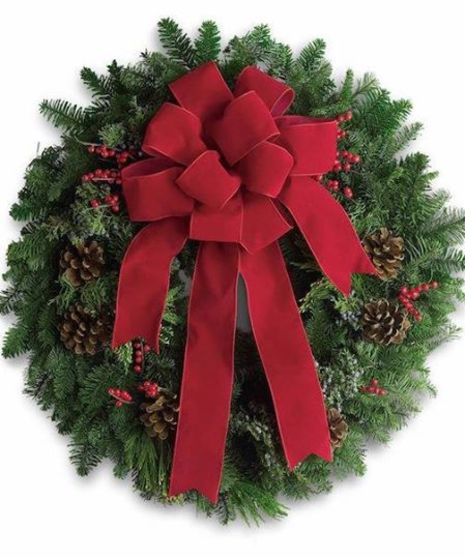 Fresh Holiday Wreath decorated in red