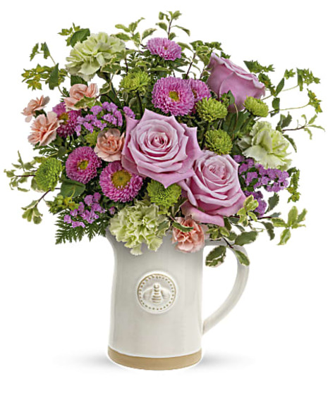 Artisan Sculpted Bee Pitcher Bouquet