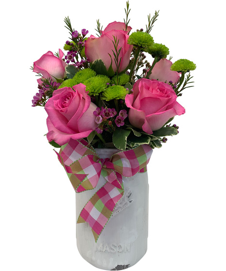 Whitewash Mason Jar Bouquet by Adrian Durban