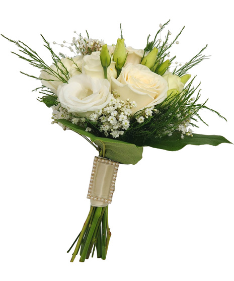 pink and white hand-held bouquet
