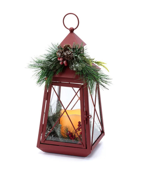 Pine And Red Berry Candle Lantern