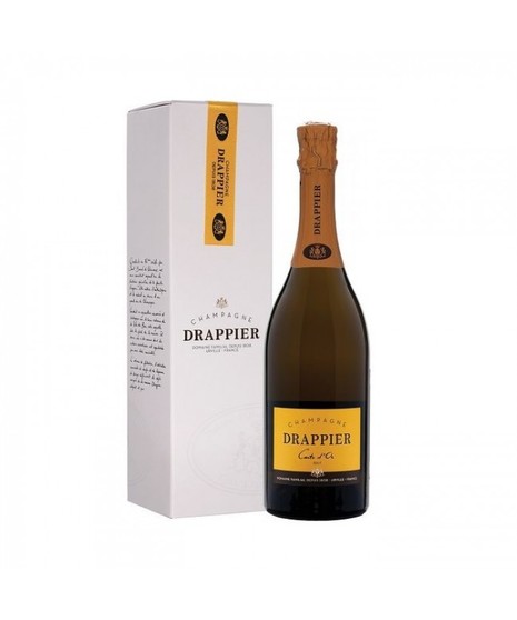 amber toned bottle of Drappier champagne