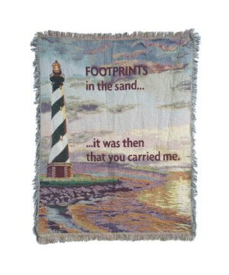 Footprints In The Sand Light House Tapestry Throw Blanket