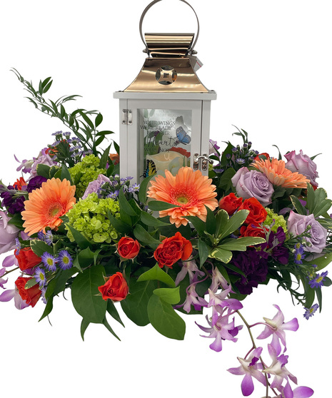 Lantern with title text engraved on the front