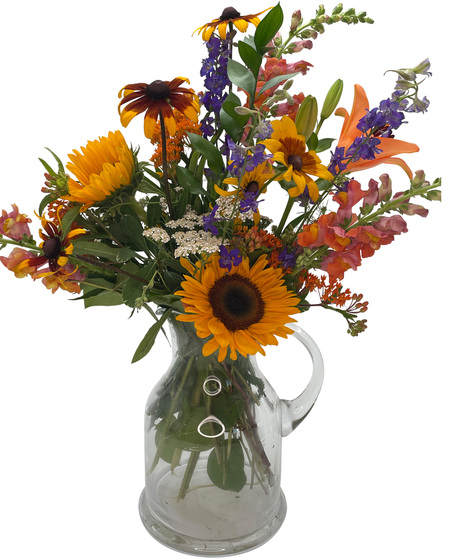 Glass Pitcher of the Best Local Farm fresh flowers! - Adrian Durban exclusive design