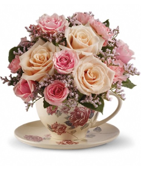 Dreamy Pink Rose Teacup Bouquet
