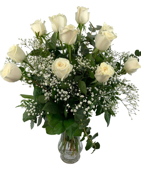 12 White Roses Arranged