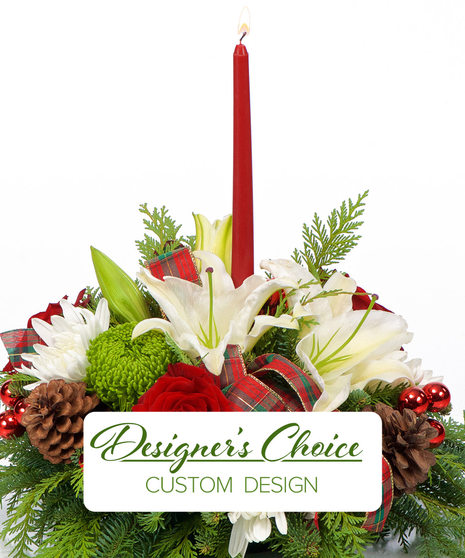 Designer's Choice Custom Holiday Centerpiece Arrangement with Candles