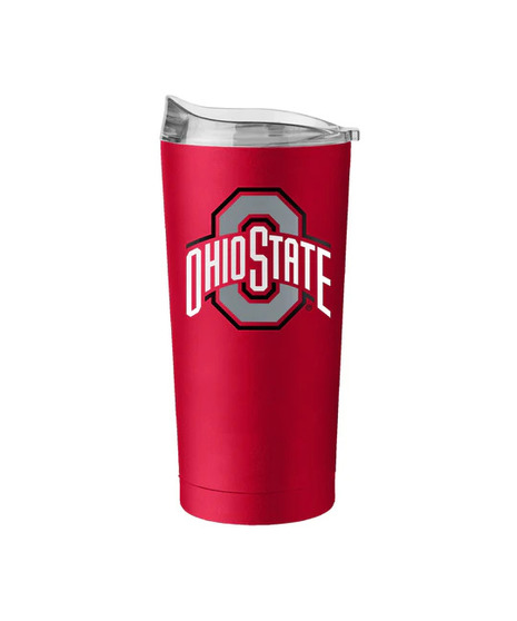 red ohio state keepsake tumbler filled with red and white flowers