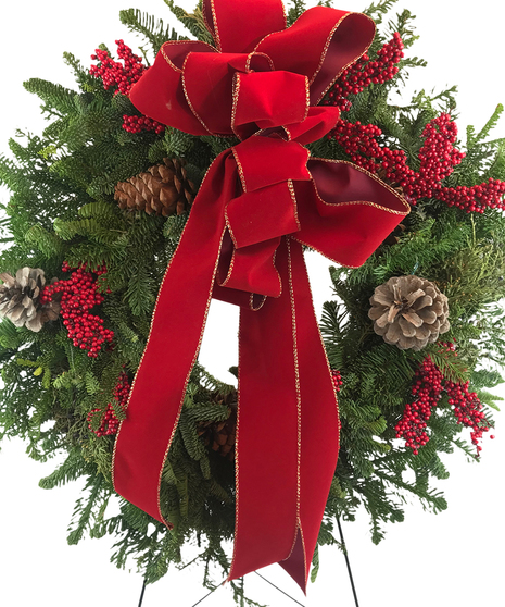 Classic Christmas Wreath on Easel - For Cemetery